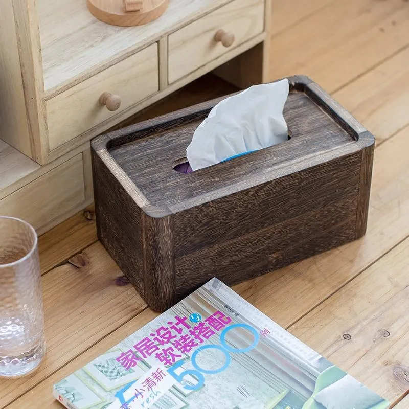 Tissue Boxes & Napkins Simple Solid Wood Box Roll Paper Tray Home El Napkin Retro Burnt