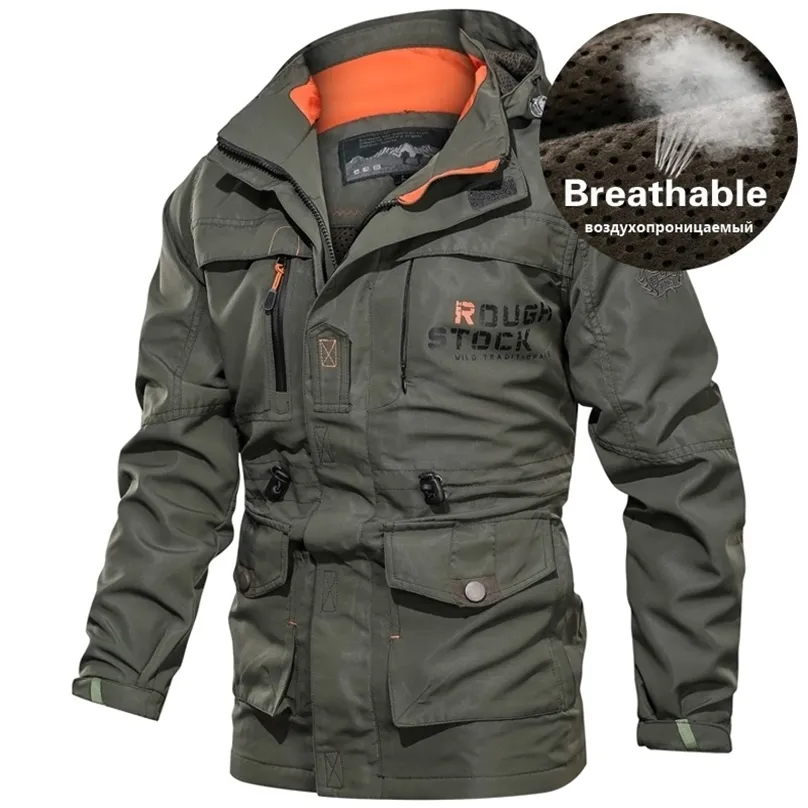 Herren Taktische Jacke Herbst Schnell Trocknend Militär Mantel Männlichen Multi Taschen Mit Kapuze Windjacke Wasserdichte Bomber Plus Größe 4XL 220301