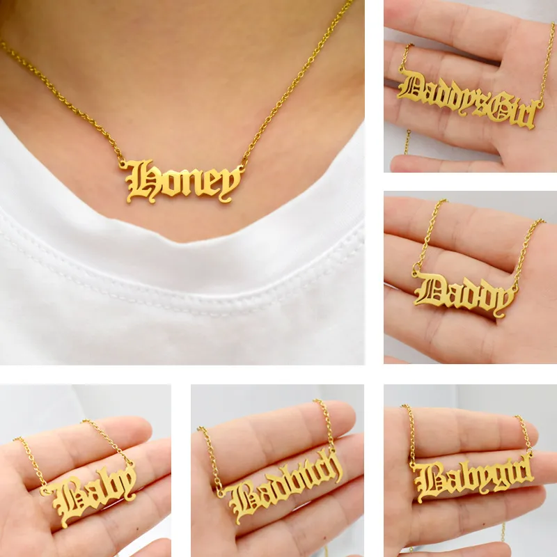 18K Gold Plated Stainless Steel Name Angel Babygirl Princess Pendant Necklace Custom Design