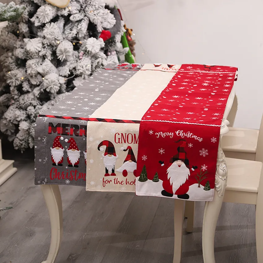 Kök Tablerunner Dining Livingroom Tablecover Merry Christmas Table Runner Xmas Bordduk Flaggor Elk Tryckt Linne Party Decoration Supplies yfax3080