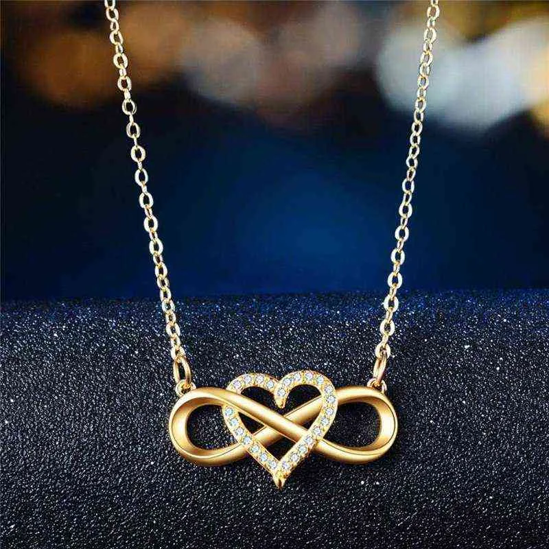 Mode Romantische Rose Goud Zilver Kleur Oneindige Liefde Ketting Classic Infinity Symbol Love Heart CZ Necklace G1206