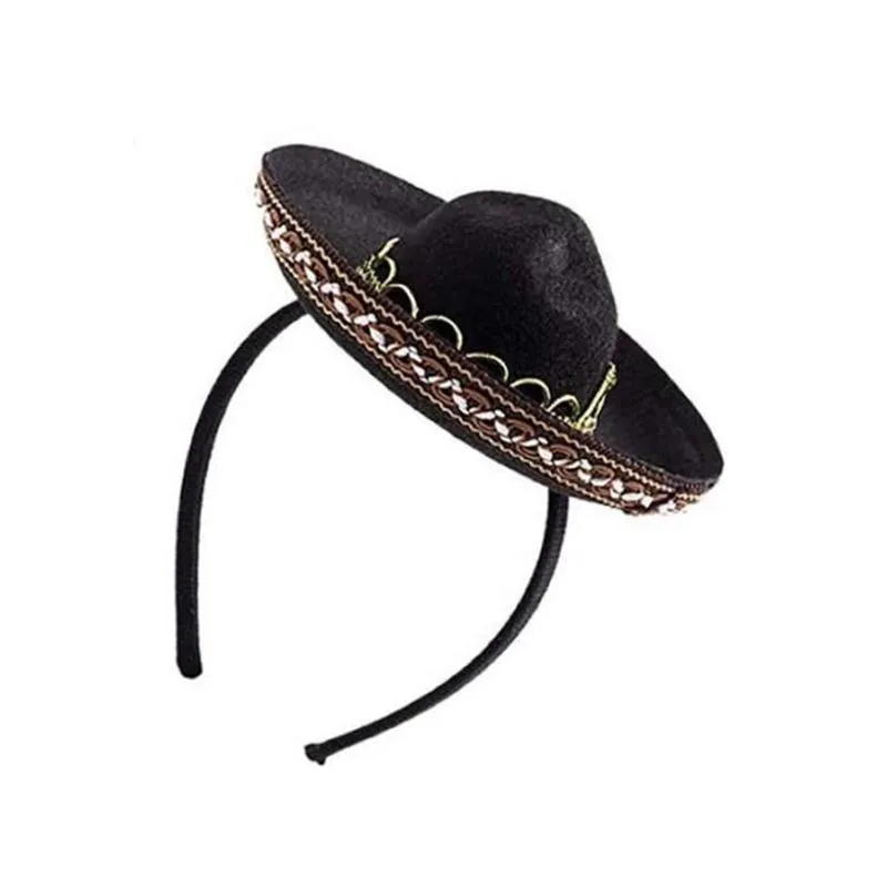 Wide Brim Hats Mini Straw Hat Headband Halloween Costume With Rope