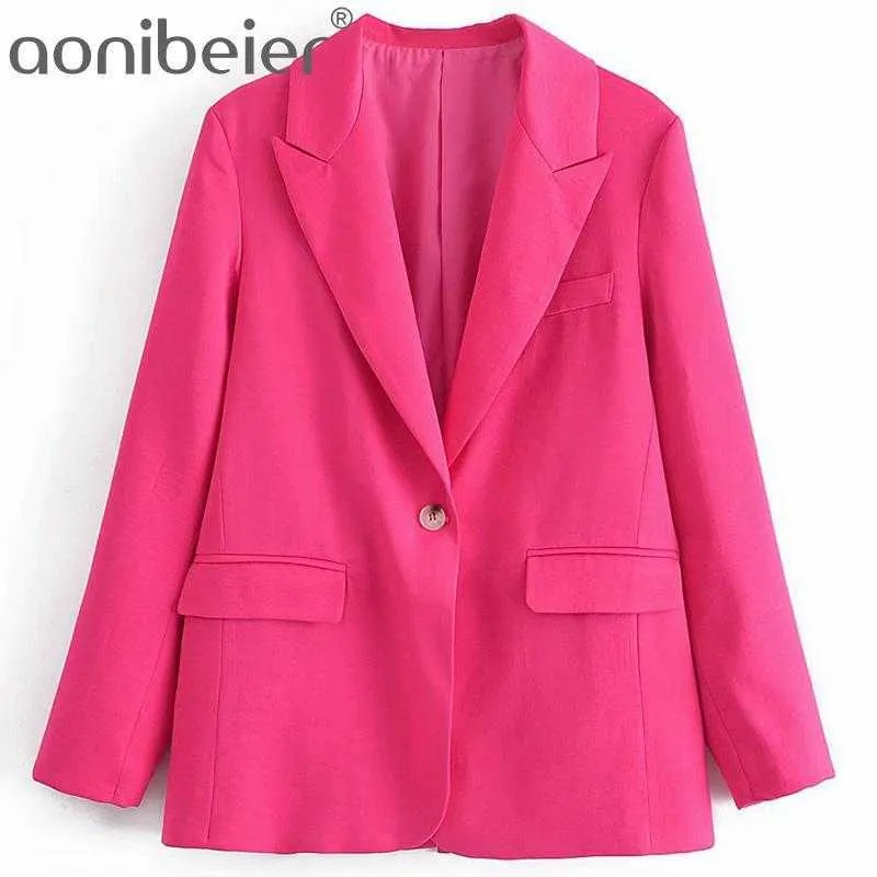 Summer Autumn Long Sleeve Single Button Women Casual Suit Jacket Office Lady Blazers Female Loose Coat Pink 210604