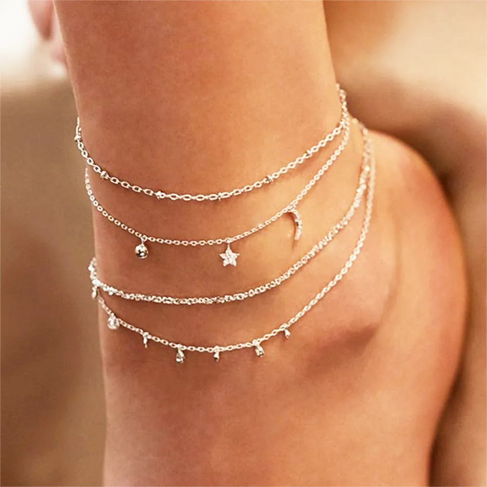 빈티지 다층 크리스탈 Anklet 2020 보헤미아 스타 문 펜던트 발목 다리 샌들 Anklet 쥬얼리 파티 선물