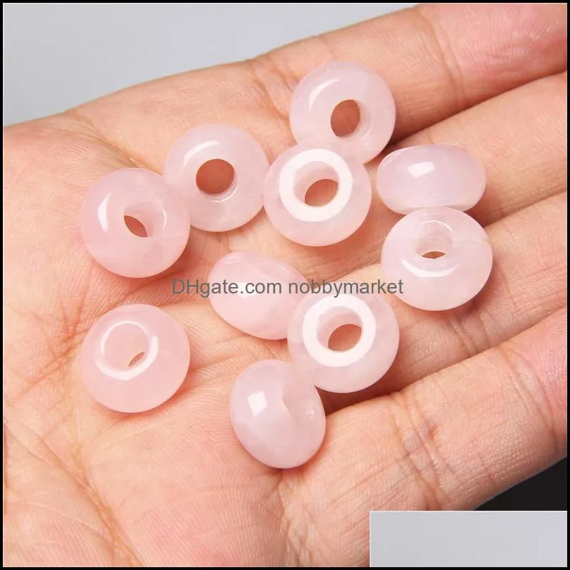 8x14mm 5mm Big Hole Charms Natural Round Jade Stone Crystal Spacer Beads Charm Pendant For Jewelry Making Accessories