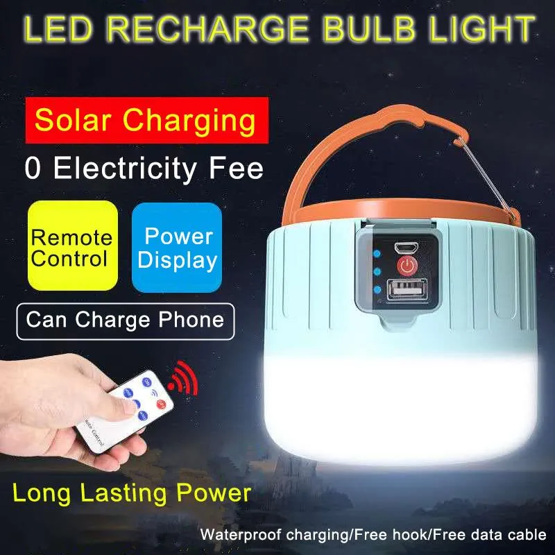 Emergency Lights 300W Camping Light Usb Led Solar Lamp Outdoor Charging Remote Control Super Bright Night Market Bulb Tools