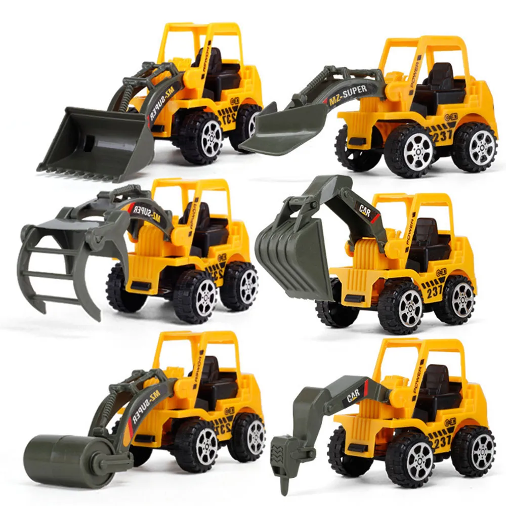 6 stijlen / set Mini Auto Construction Engineering Vehicle Toy Diecast Graafmachine Mixer Model Jongens Speelgoed