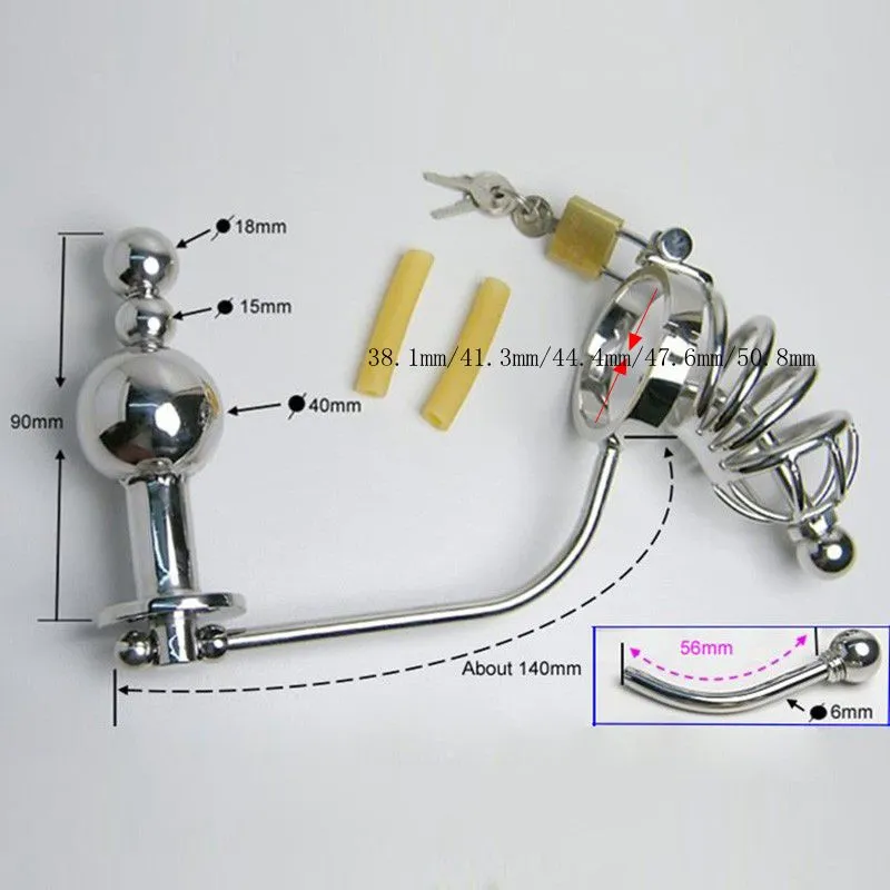 男性の貞操装置アナルプラグ調節可能な純正ケージステンレス鋼のお尻ビーズの男性のための男性のおもちゃ