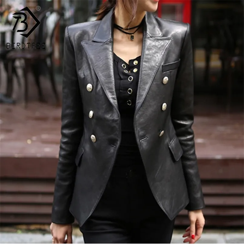 Mode femmes printemps automne noir Faux cuir vestes boutons basique manteau col rabattu Biker veste C9D206M 210918