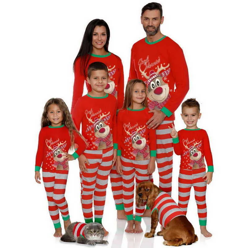 2021 Jultomte Familj Matchande Pyjamas Pyjamas Vuxen Barn Pyjamas Set Baby Romper Söt Tomte Hjort Penguin Xmas Familjekläder H1014