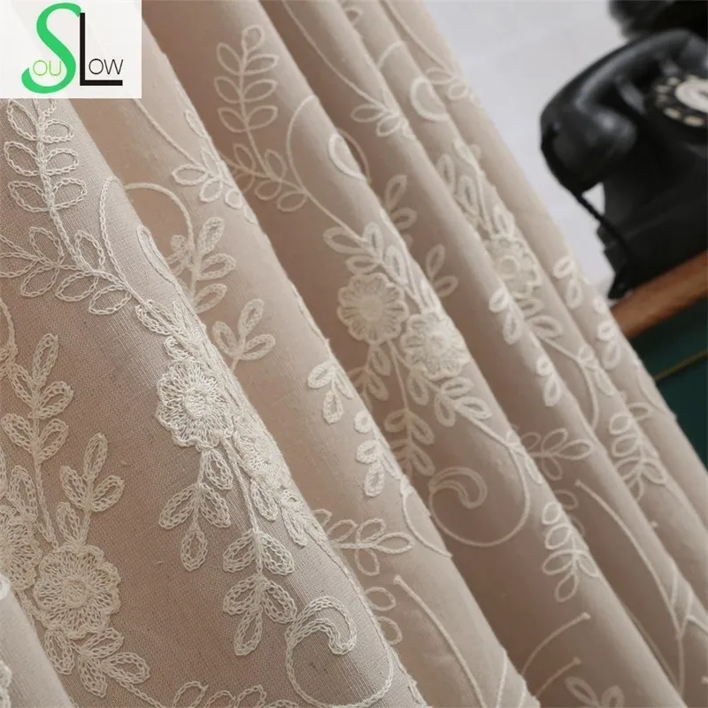 Daohuaxiang Stéréo Broderie Rideau Coton FloralCurtains Cortinas Pour Salon Chambre Moderne Tulle Cuisine Sheer Rideaux Y200421