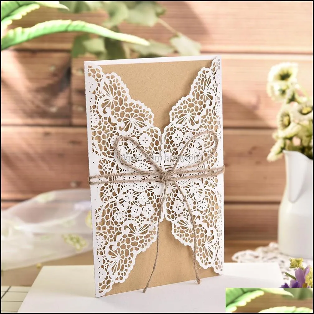 10pcs New Year Wedding Invitations Flower Pattern Laser Cut Lace West  Customize Invitation Cards Send Seal Envelope1