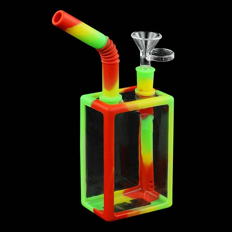 Beverage box water pipe silicone smoking pipes glass dab rig bongs beaker bubbler waterbong shisha hookah set with moke accessories colors optional