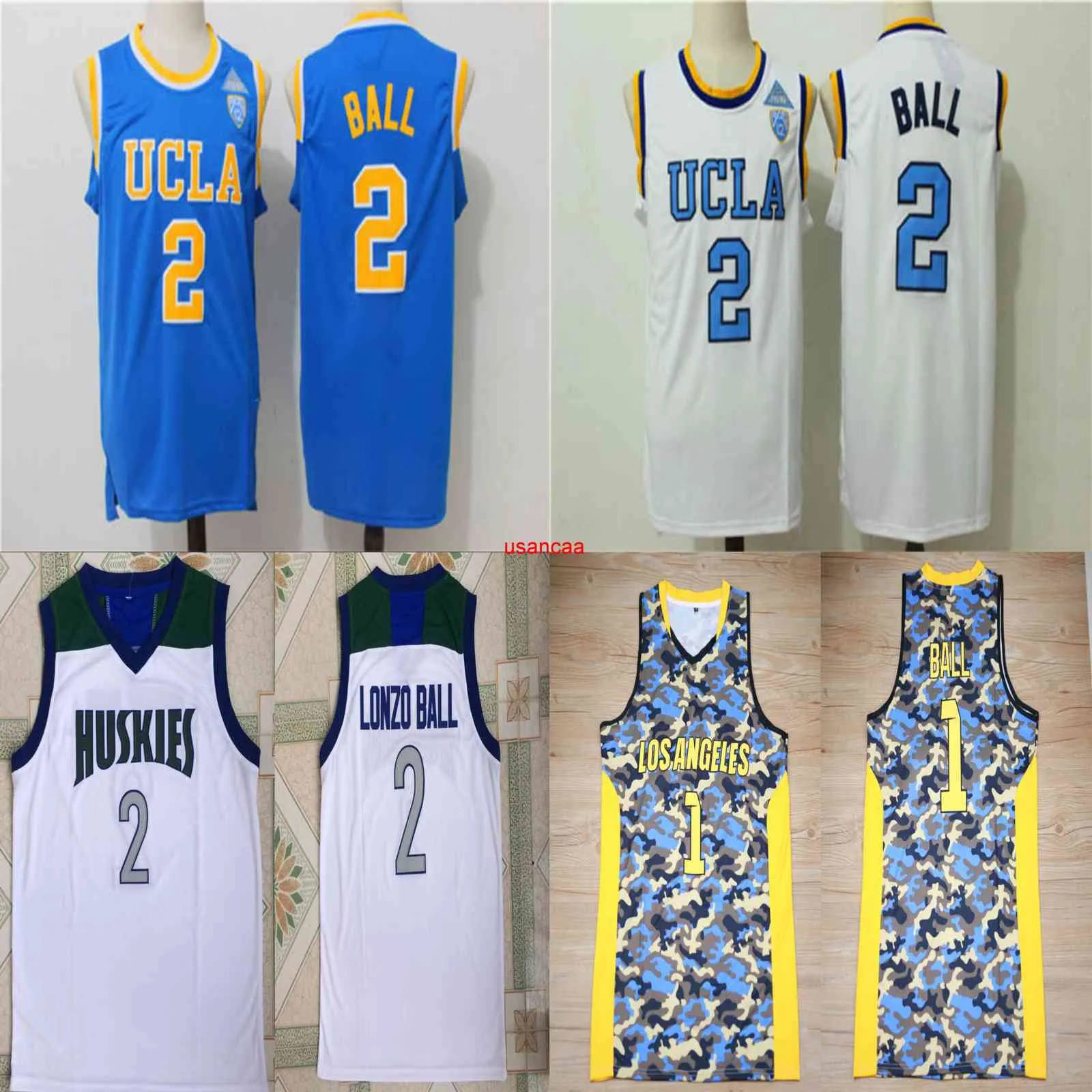 1 Lonzo Ball Basketball Jersey #2 UCLA Bruins College Jerseys Stitched Light Blue White Chino Hills Huskies High School Shirts
