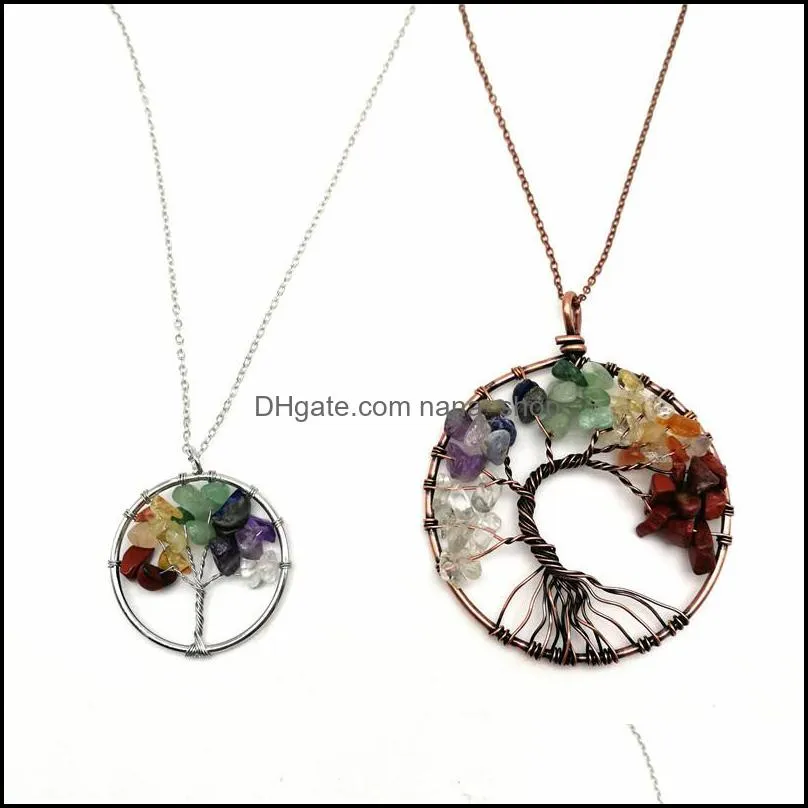 Tree of Life Pendant Amethyst Rose Crystal Necklace Gemstone Chakra Jewelry Pendant Necklace for Women Summer Jewelry