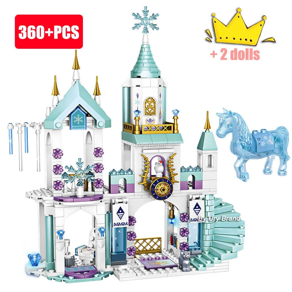 Friends Princess Castle House Sets for Girls Movies Royal Ice Playground Horse Carriage DIY Building Blocks Toys Kids Gifts 210929