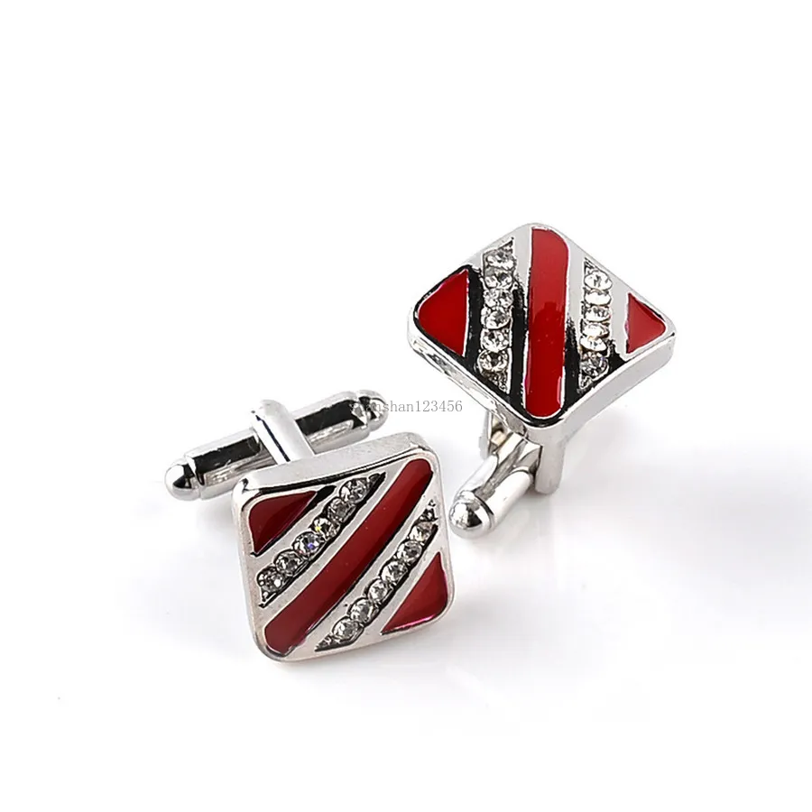 Crystal Stripes manschettknappar Black Red Stripe Diamond Cuff Links -knappen för Mens Formal Business Business Suit Shirt Smycken Will och Sandy