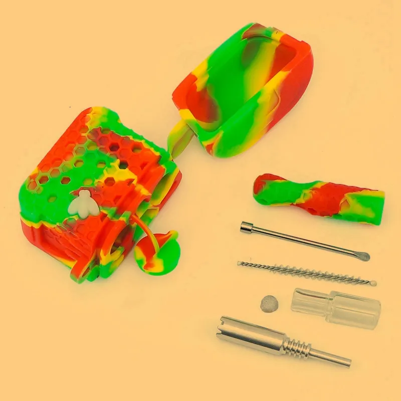 Kit de étui en silicone coloré multifonction pour fumer, brille dans le noir, lumineux, herbes sèches, tabac, attrape-cigarette, pointe, plates-formes pétrolières, clous de paille, DHL gratuit