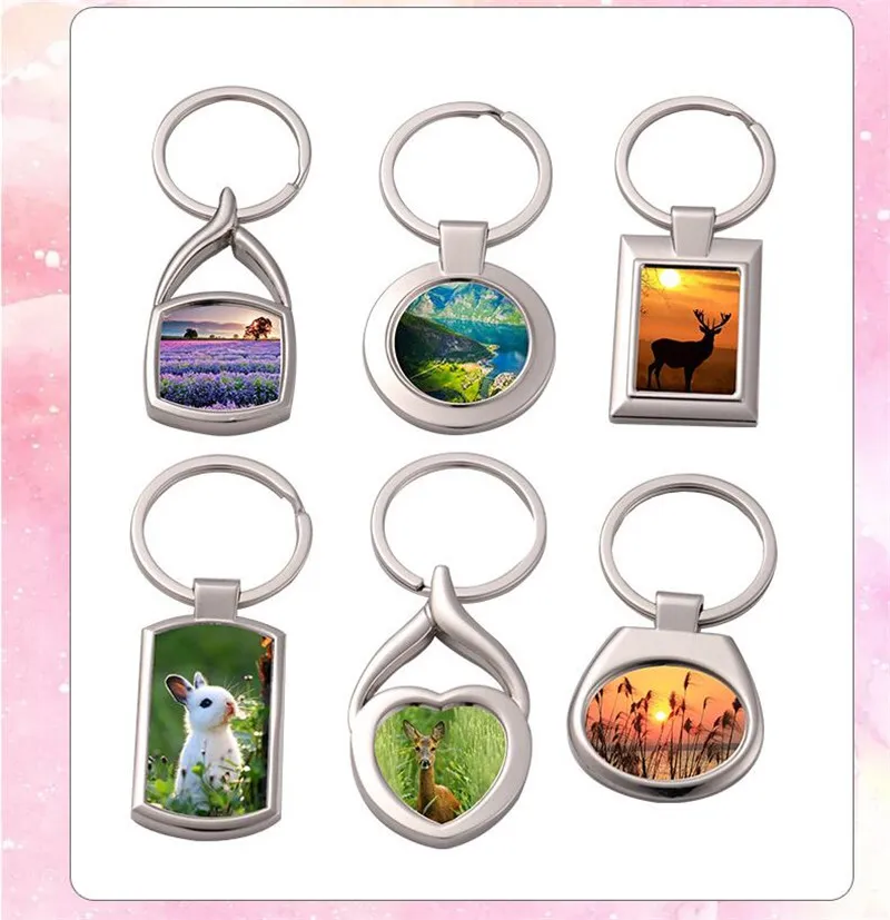 Personalized DIY Concave Frame Keychain Favor Sublimation Heart-shaped Keyring with Metal Ring DIY Blank Charm Crafts