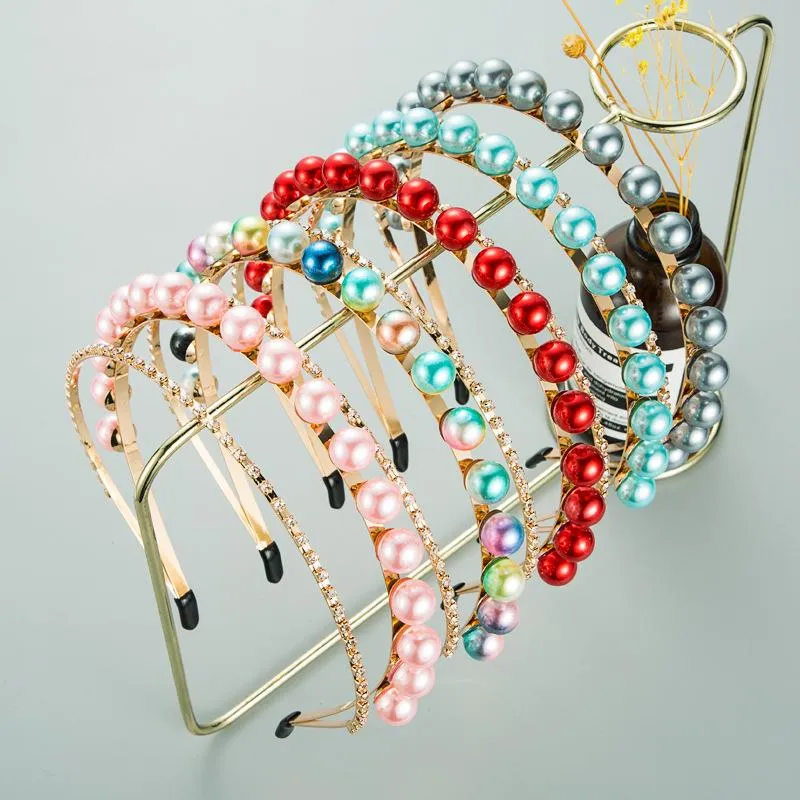 Haarklammern Barrettes Bunte Kristall Doppelimitation Perle Luxus Barockstirnband für Frauen Strass Hochzeitsfeier Haarbandschmuck