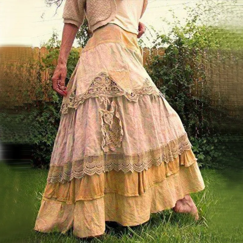 Vintage Ruffled Maxi Boho Maxi Skirt For Women Oversized Low Waist Prairie Chic Design From Mu03 24.44 DHgate.Com