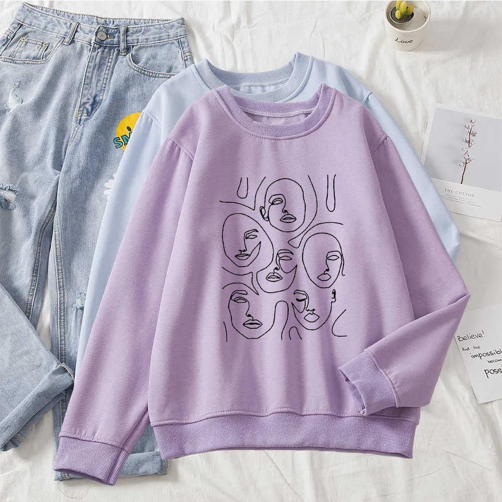 Skuggnas Soyut Yuz Hatt Sanat K Hoodie Kad nlar Vintage Kazak Kazak Tumblr Gotik Estetik Harajuku Grafik Hoodies Y0820