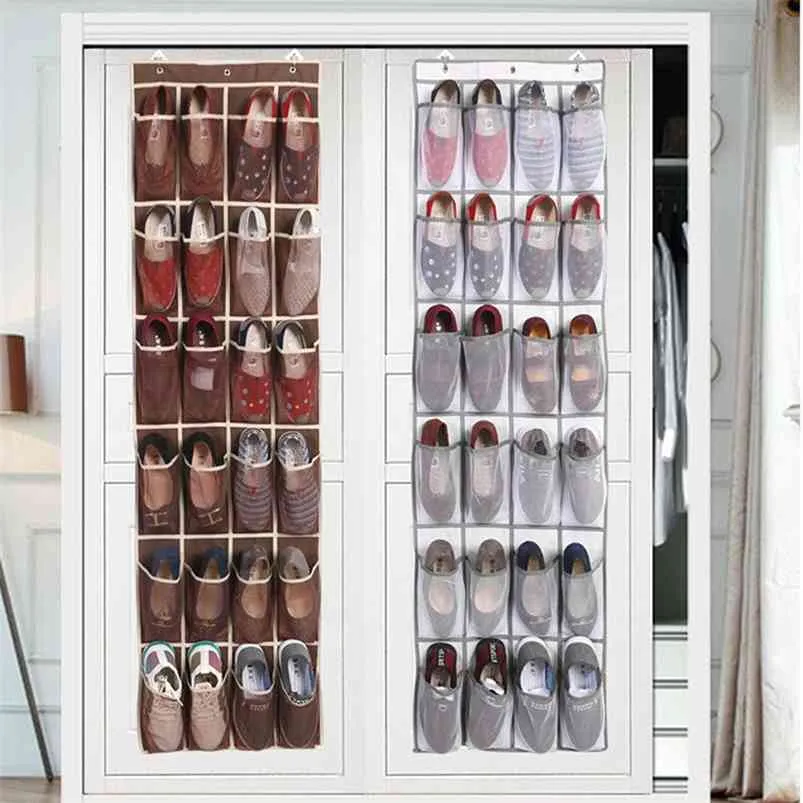 24 Pocket Shoe Space Door Hanging Organizer Rack Väggväska Förvaring Skåphållare Familj Spara Space Organizador Heminredning 210811