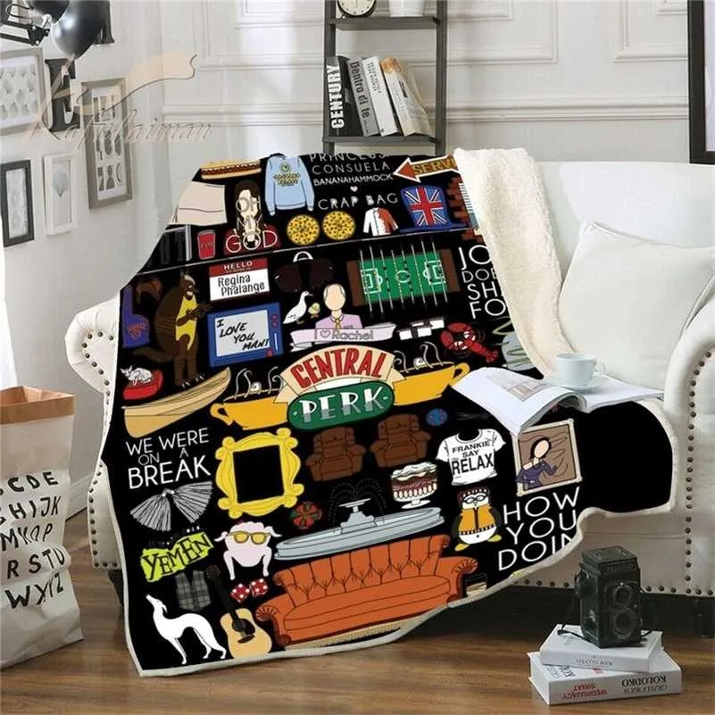 Cartoon Blanket Kids Blanket Throw Friends Tv Show Soft Blanket Dust Cover Sofa Bed Blankets for Adults Home Decotation 211126