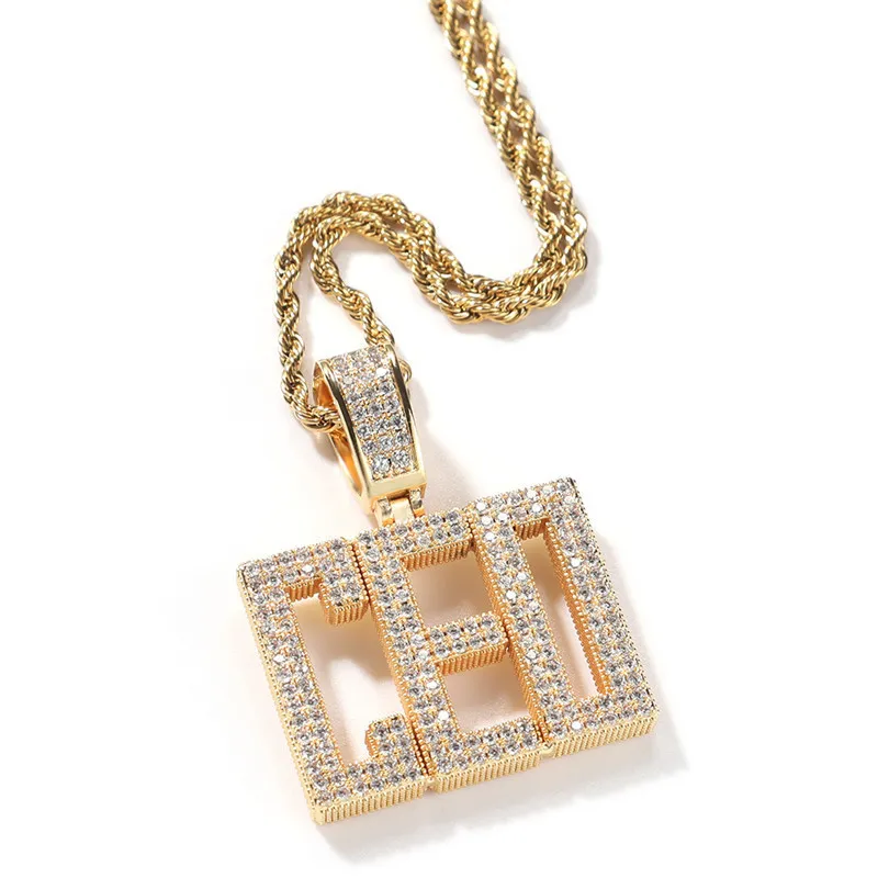 New Treny Collana con ciondolo con lettera personalizzata con nome fai da te Collana con ciondolo con lettere in oro argento colore Bling CZ per uomo donna con catena a corda da 3 mm da 24 pollici