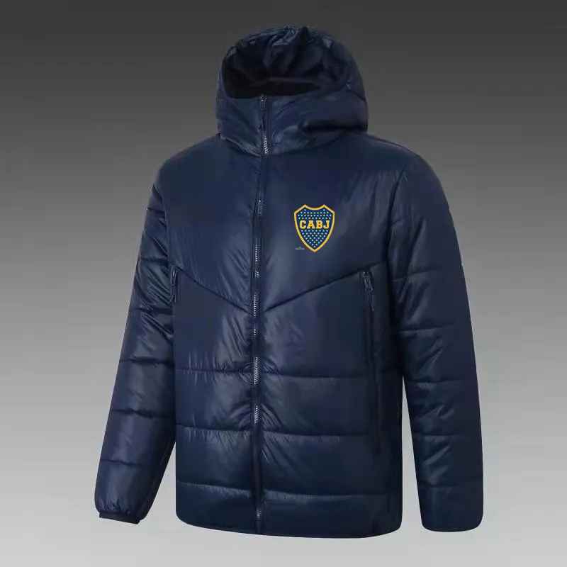 21-22 BOCA JUNIORS HÄRD Down Hoodie Jacket Winter Leisure Sport Coat Full Zipper Sports Outdoor Warm Sweatshirt Logo Custom