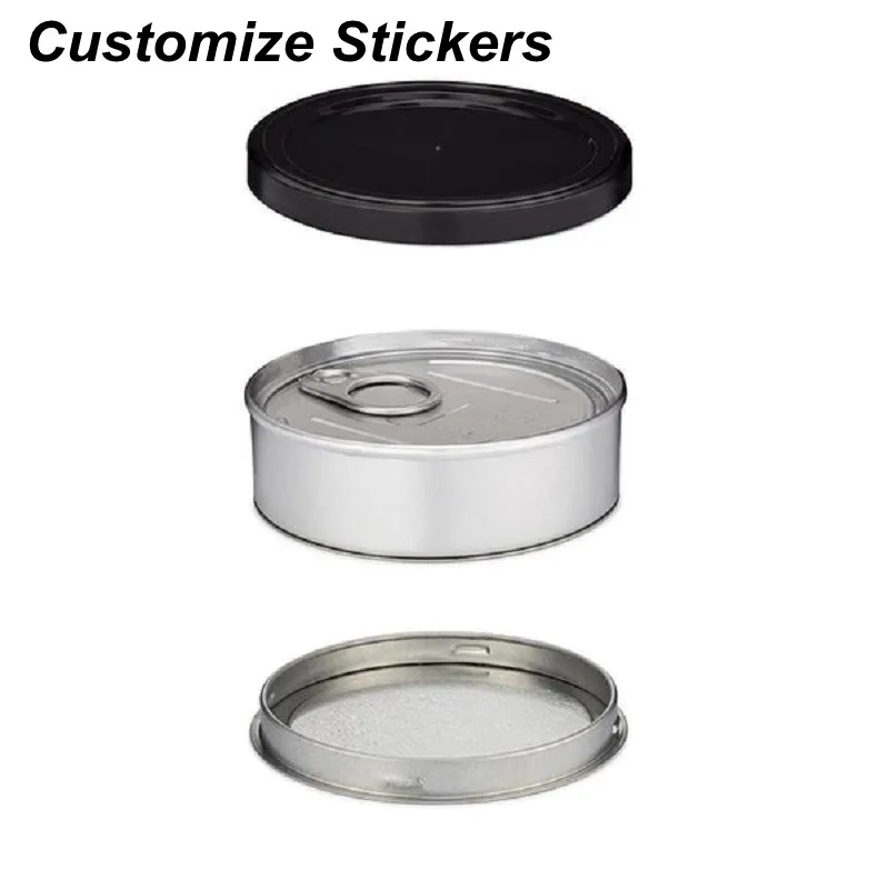 wholesale Eighth Ounce (3.5g) SELF-SEAL TINS 73*23mm Cali pressitin tuna Tin Candry Herb Clear Peel Off Lid black Cover Smell proof Customize Stickers