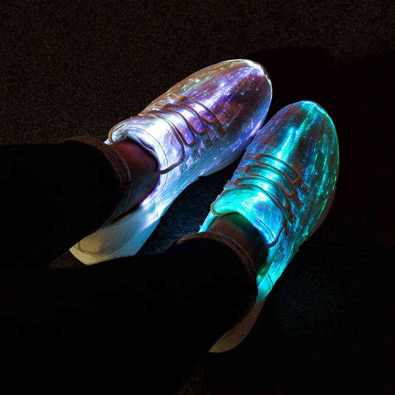 UncleJerry Size 25-47 New Summer Led Fiber Optic Shoes for girls boys men women USB Recharge glowing Sneakers Man light up shoes G1210