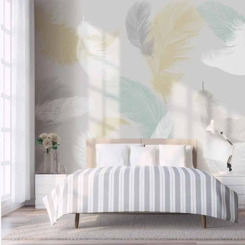 Wallpapers Milofi Custom Grote behang Muurschildering 3D Eenvoudige Kleine Verse Kleur Veer Slaapkamerachtergrond