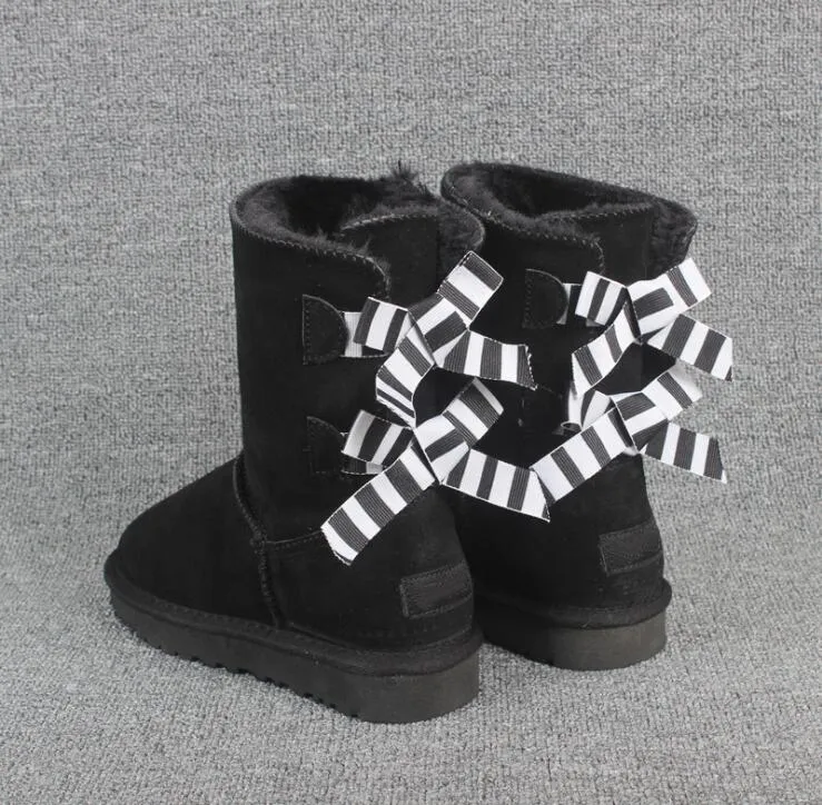 Hot sell AUS U3280 short 2 Bow women snow boots Zebra Stripes bowknot keep warm Genuine Leather Sheepskin boots Christmas birthday gifts