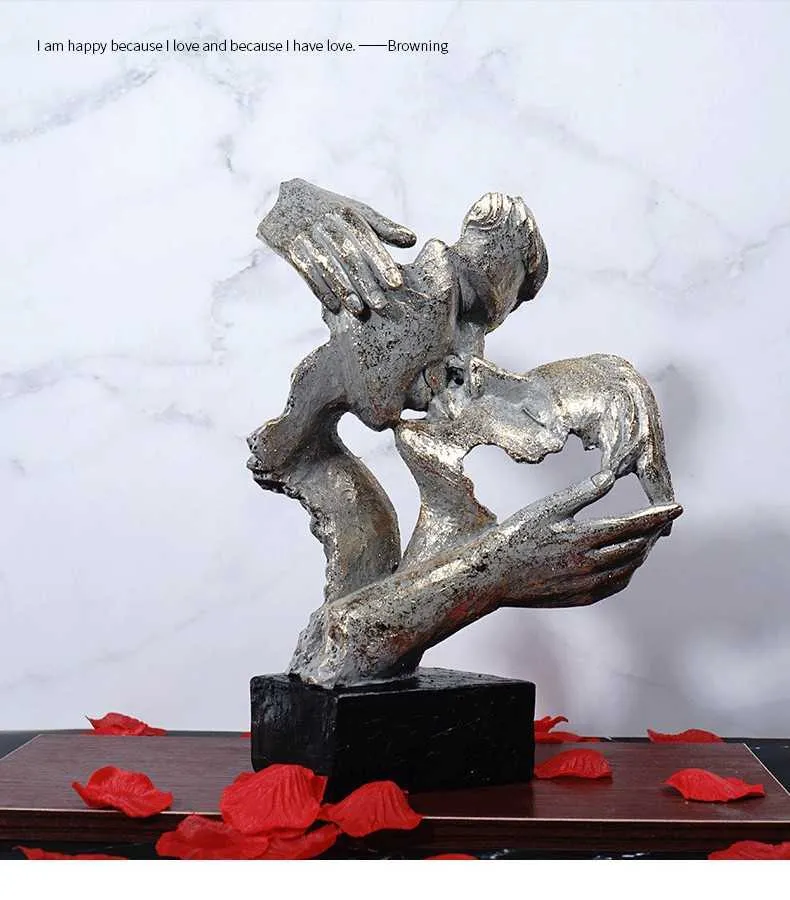 Romantische Paar-Skulptur Mit Goldherz - Weiße Deko Für Zuhause & Geschenke