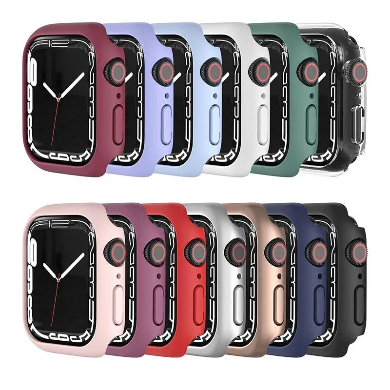 Färgrik Watch Case för Apple Series 7 41mm 45mm Shocksäker Ultra-Tunna Hard PC Iwatch Bumper Faciliteter Alltgående Edge Skyddskåpa