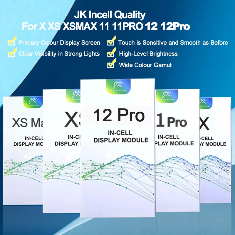 JK Incell AAA +++ Hög ljusstyrka Oeld Display Panel Touch Screen LCD Digitizer Assembly ersättning för iPhone X XR XS Max 11 12 Pro Snabb leverans DHL UPS FedEx
