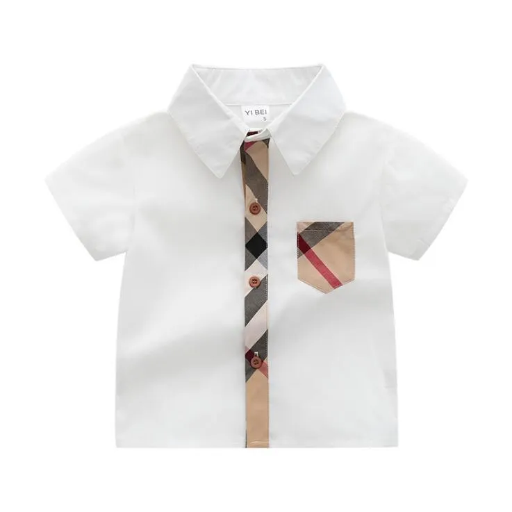 Summer Baby Boys Plaid Shirt Kids Short Sleeve Shirts Gentleman Style Children Cotton Turn-Down Collar Tops 1-7 Years