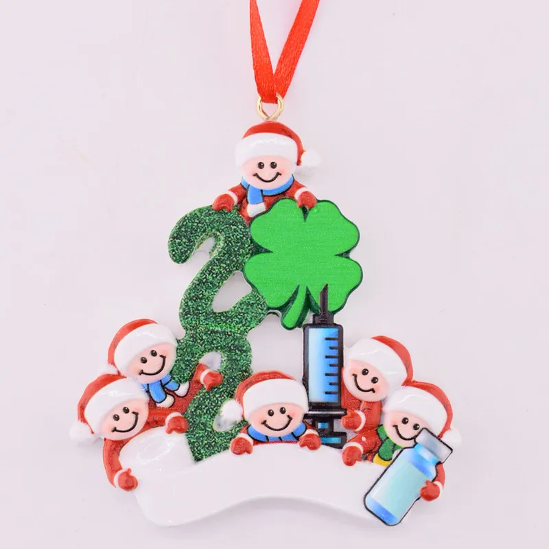 2021 Christmas Decoration Birthdays Party Gift Product Personalized Family Of 4 Ornament Pandemic DIY Resin Accessories with Rope