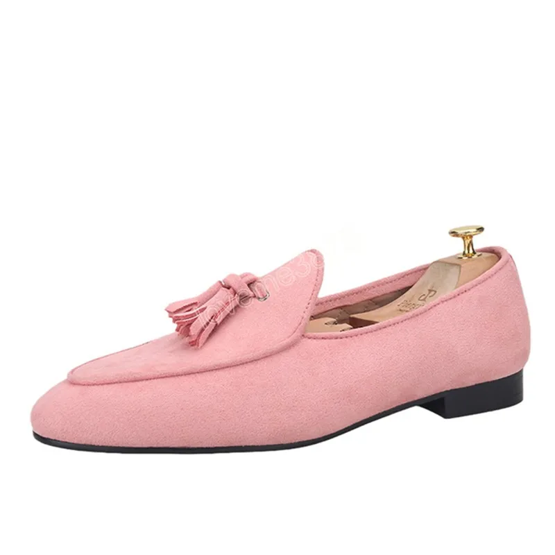Pink Color Velvet Tassel Dress Shoes Men Loafers British Style