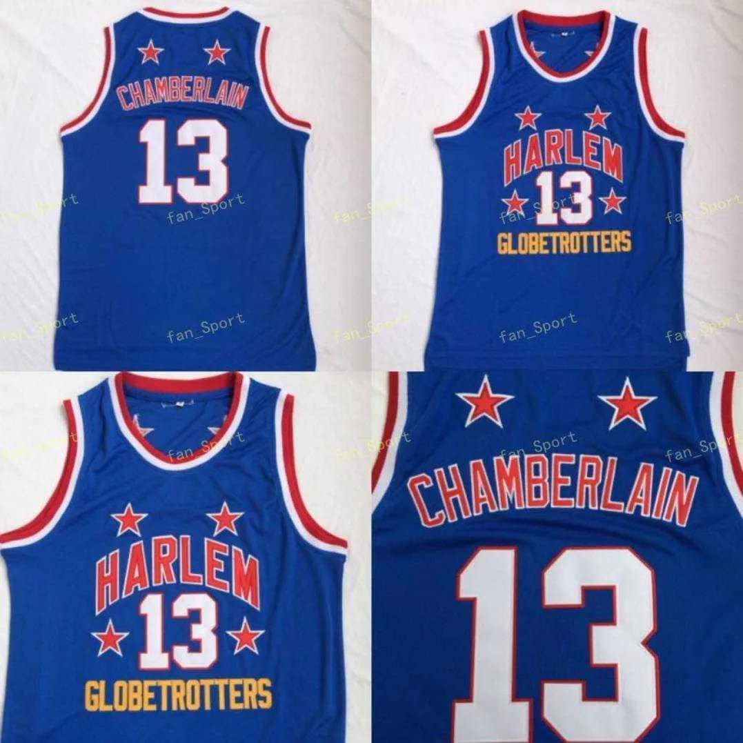 Harlem Globetrotters Wilt 13 Chamberlain Film Basketball Jersey Pas Cher Vente Équipe Couleur Bleu Tous Cousus Chamberlain Uniformes Haute Qualité