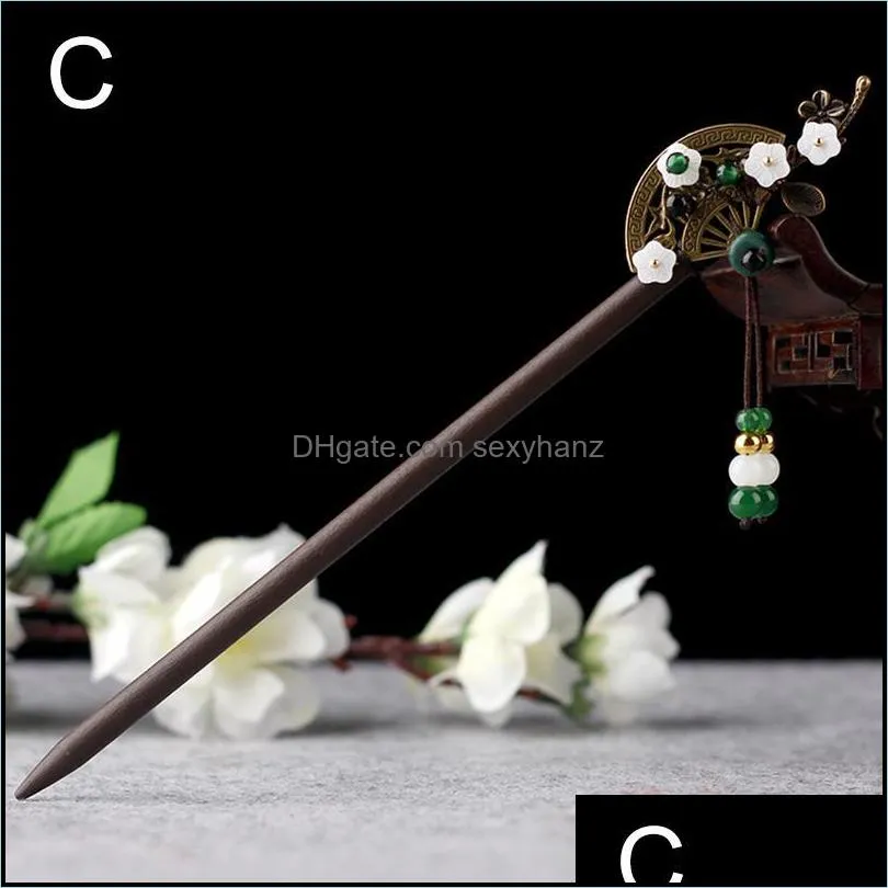 Chinese Ethnic Wooden Hair Sticks Ancient Hairpin With Tassel Headwear Women Jewelry Accessories Gift Pography Props Clips & Barrettes