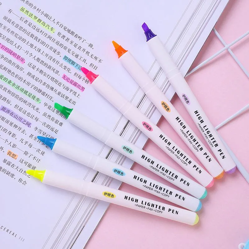 Highlighters 1 st Japansk brevpapper Liner Dubbel Headed Fluorescerande Pen Highlighter Färgmärke Gullig Akvarellborste