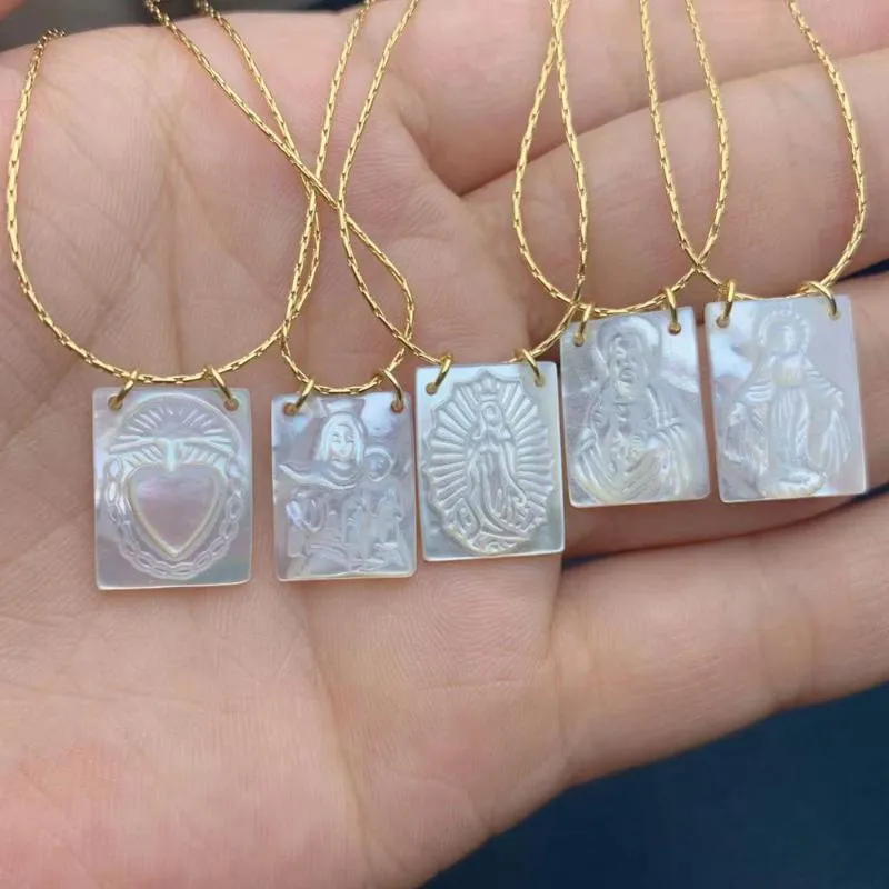 Pendant Necklaces Religiou Holy Jesus Virgin Mary Guadalupe Necklace For Women 2021 Natural Mother Of Pearl Shell Square Necklac Jewelry