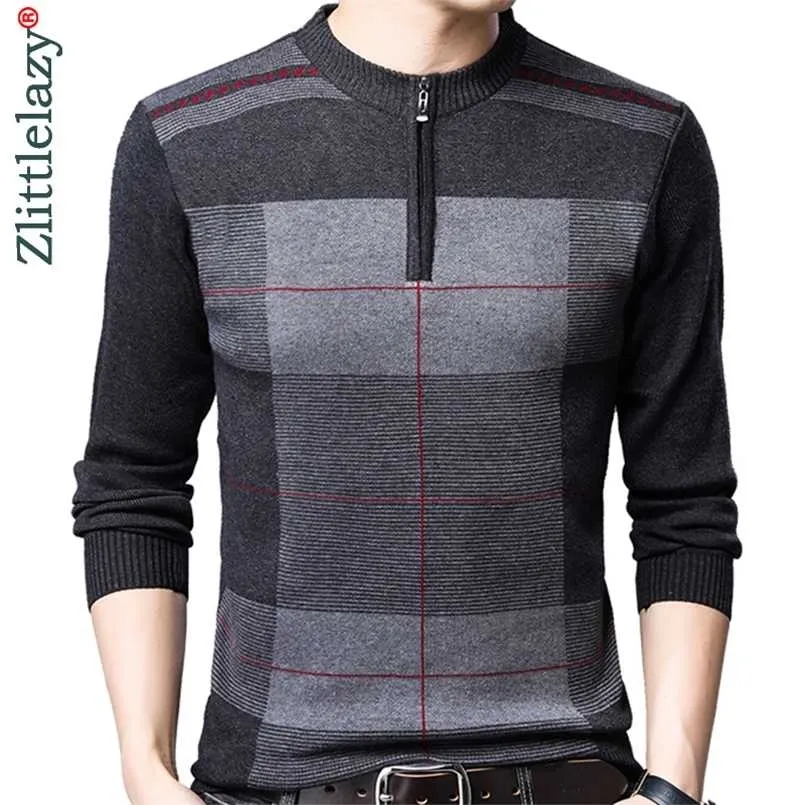 Zipper Thick Warm Winter Striped Knitted Pull Sweater Men Wear Jersey Mens Pullover Knit Mens Sweaters Male Fashions 93003 211221