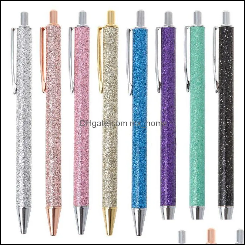 Écrire une entreprise Industriel IndustrialLuxury Bling Métal Stylo à billets à bille 1.0mm Glitter Débit d'huile Stylos Office Fournitures School Papeterie Drop Livraison 20