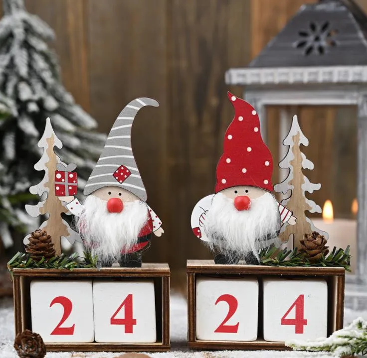 Kerst Desktop Ornament Santa Claus Gnome Houten Kalender Advent Countdown Decoratie Home Tafelblad Decor SN2997