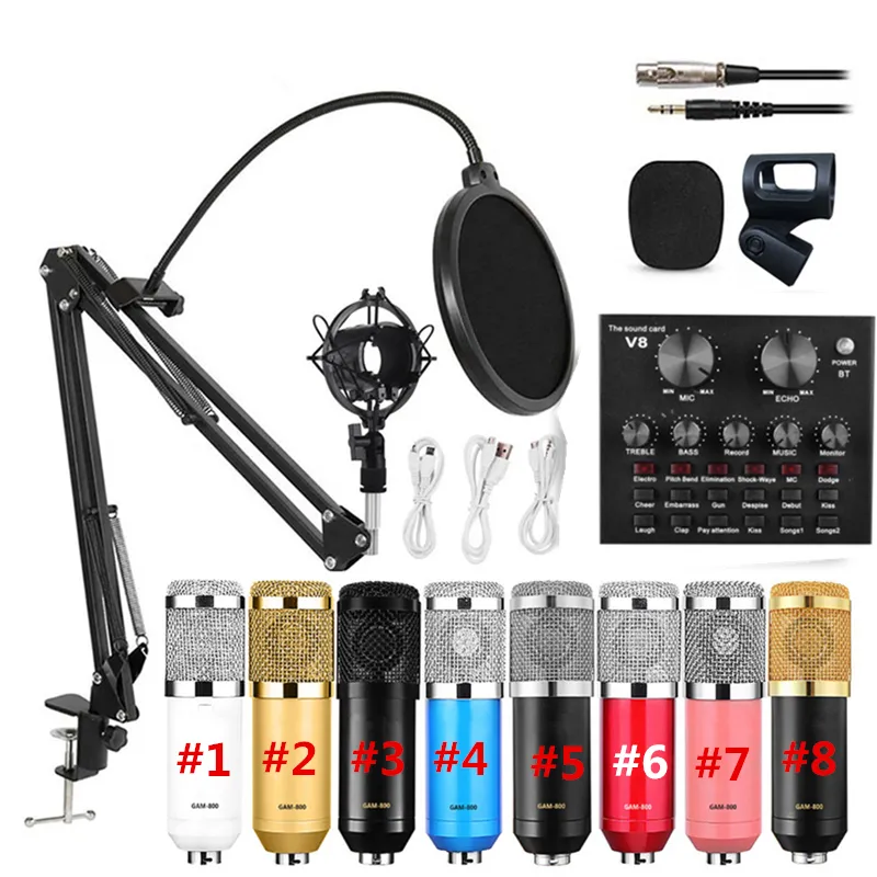 Ensemble V9X PRO Bleu mélangeur Audio V8XPRO, Microphone à condensateur BM800, carte son en Ensemble V9X PRO Bleu mélangeur Audio V8XPRO, Microphone à condensateur BM800, carte son en