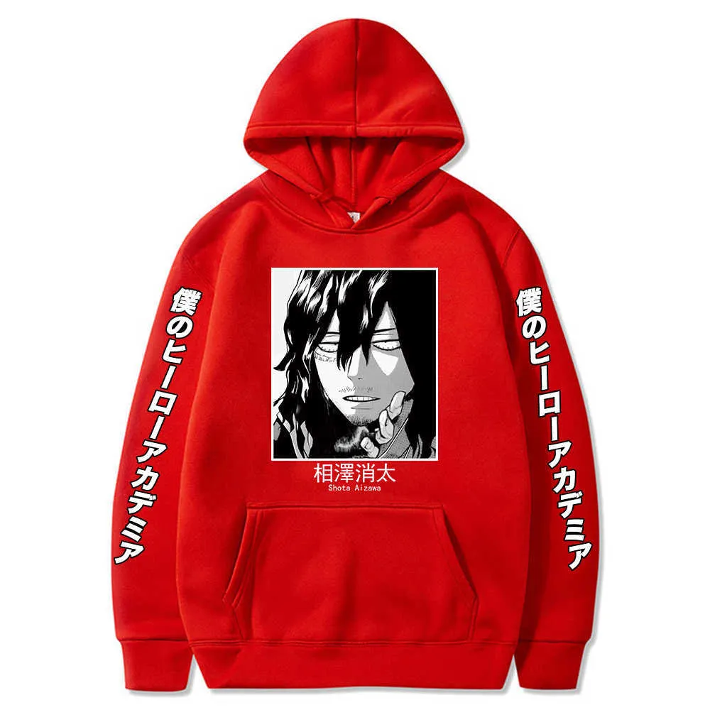 Cute Mens Hoodies My Hero Academia Men Women Pullovers Hoodies Sweatshirts Aizawa Shota 90s Anime Hoody Streetwear Tops H0910