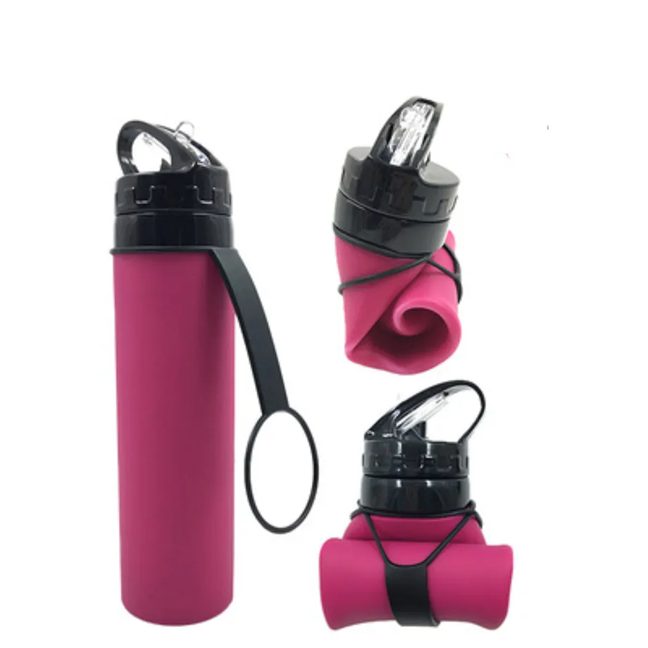 600ml 20oz Silicone Collapsible Water Bottle Foldable Mug Straw Lid Cup Sports Flask Portable Kettle BPA-Free